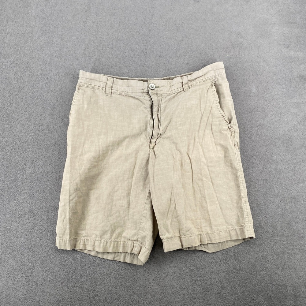 Van Heusen Mens Khaki Tan Flat Front Casual Shorts Size 32